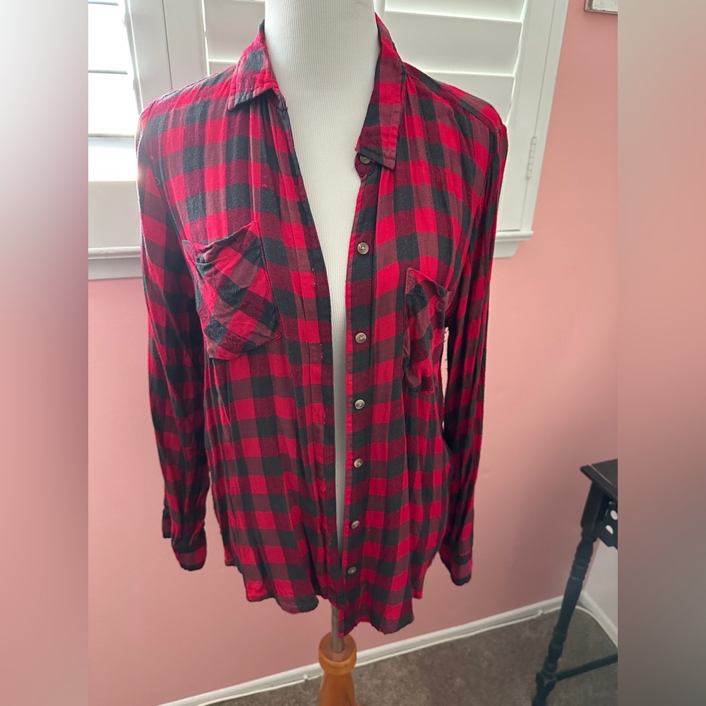 Lucky Brand Red and Black Checkered FlannelShirt Size L